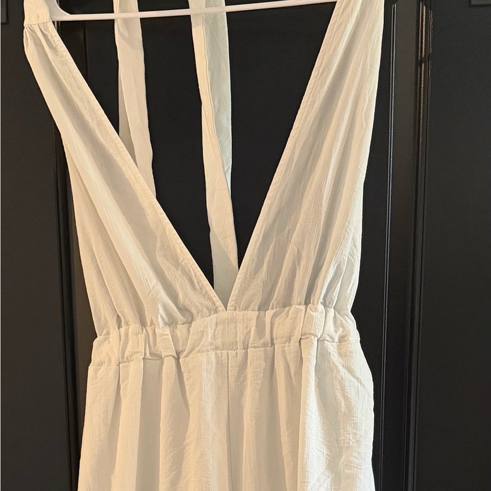 SHEIN White Halter Maxi Dress Pants XL Open Back Deep V Summer Beach